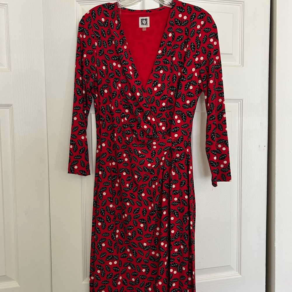 Anne Klein Red and Black Leaf Print Dress